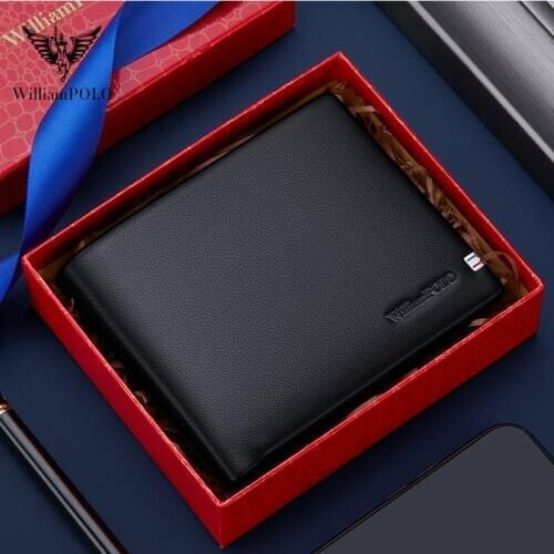 WILLIAMPOLO Ultra-thin high-end brand wallet mens short horizontal mens high-quality cowhide youth card bag black