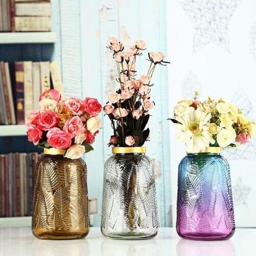 New Nordic Imitation Gold Circle Maple Leaf Glass Vase Hydroponics Vase Home Decoration Floral Glass Bottle Decoration
