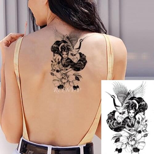 Waterproof Temporary Tattoo Sticker Red-crowned Crane Sword Japanese Style Warrior Fake Tatto Flash Tatoo Art for Women Men
