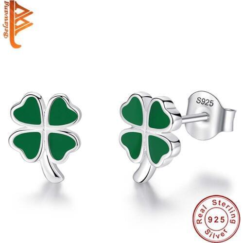 100% 925 Sterling Silver Stud Earrings Heart Clover Earrings for Girls Kids Enamel Stud Earrings boucle d'oreille femme