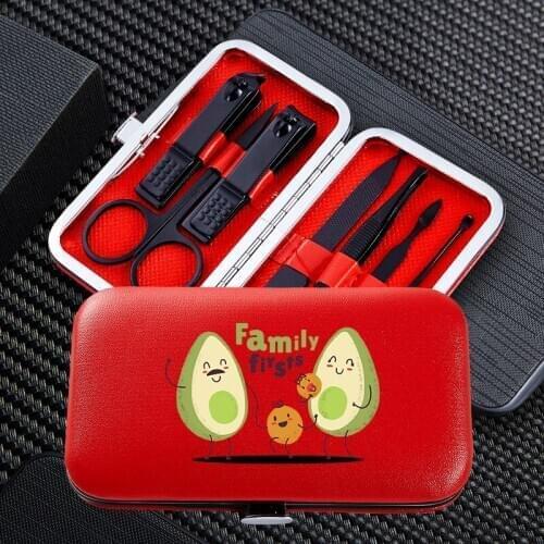 Funny Avocado Stainless Steel Manicure Nail Clipper Sets 7pcs Portable Travel Trimmer Clippers Cutter Scissors Accessories Tool