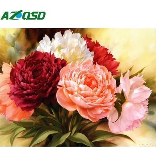 AZQSD 5D Diamond Mosaic Flowers Cross Stitch DIY Full Square Drill Handicraft Diamond Embroidery Sale Peony Home Decoration