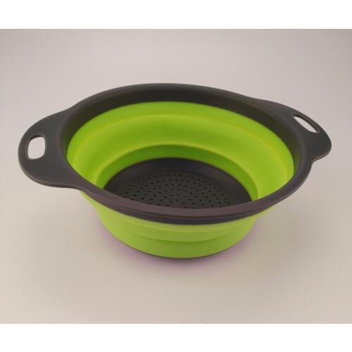 Free shipping 50sets 2pcs/set Foldable Silicone Colander Fruit Vegetable Washing Basket Strainer Kitchen Tool