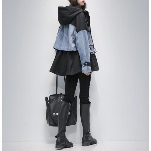 Large Size Dress Ropa Para Gordas Windbreaker 2020 Autumn New Slim Cover Meat 200 Jin Fat Large Girls Age-Reducing Jeans Coat