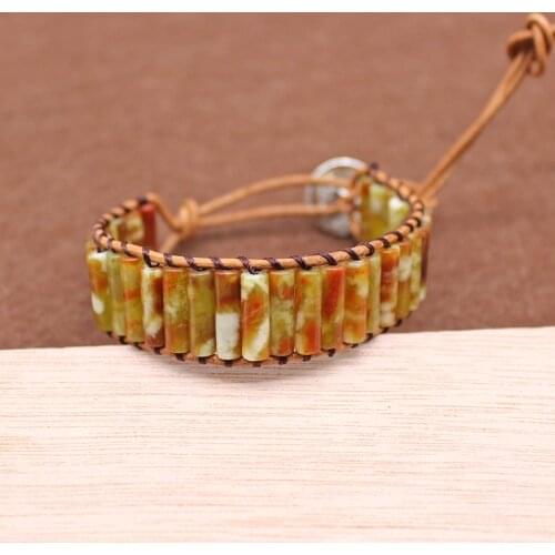 Natural Stone Chakra Bracelet Handmade Multi Color Tube Beads Jewelry Leather Wrap Bracelet Couples Bracelets Creative Gifts