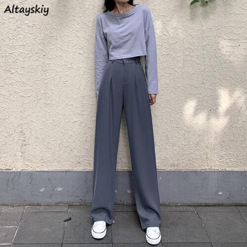 Wide Leg Pants Women High Waist Female Leisure Trousers Spring Autumn Office Streetwear Full-length Solid Color Vintage Trendy