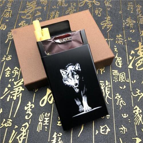 Alalinong N74 Dark King Wolf Aluminium Alloy Metal Cigarette Case Cigarette Box Smoking Accessories Mens Gift Gadgets for Men
