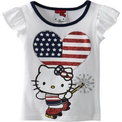 Hooyi Fashion Baby Girls T-Shirts US Flag Fashion Girls Clothes Summer Short Sleeved Tees Shirts Cotton