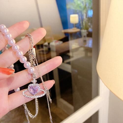 Hot Sale Purple Planet Necklaces For Women Fashion French Romantic Style Heart Shape Clavicle Chain Trend Vintage Beach Jewelry