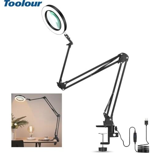 Toolour USB 5X Magnifier with LED Light Third Hand Soldering Tool Soldering Helping Hand Reading Magnifying Glasses Table Lamp