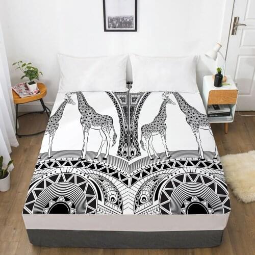 Customize Fitted Sheets Mattress Cover With Elastic Band 3D Bedsheet Linens 150x200 90x200 Bed Sheet Bedding Bohemia giraffe