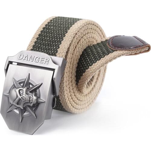 2020 Fashion Canvas Belt Novelty Skull Design Alloy Buckle Belt For Men Thick Cowboy Pants Belts Casual Male Strap High Quality