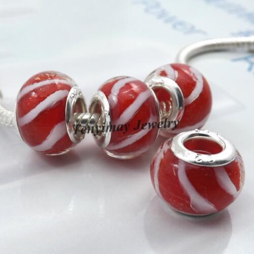 Wholesale 50pcs/lot European Charm Beads Silver Tone Glass Beads For Snake Chain Bracelet LB818