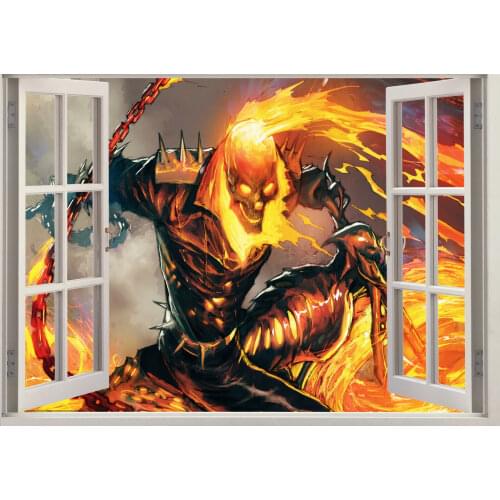 Ghost Rider Biker Demon Skull Window Art Film Print Silk Poster Home Wall Decor 24x36inch
