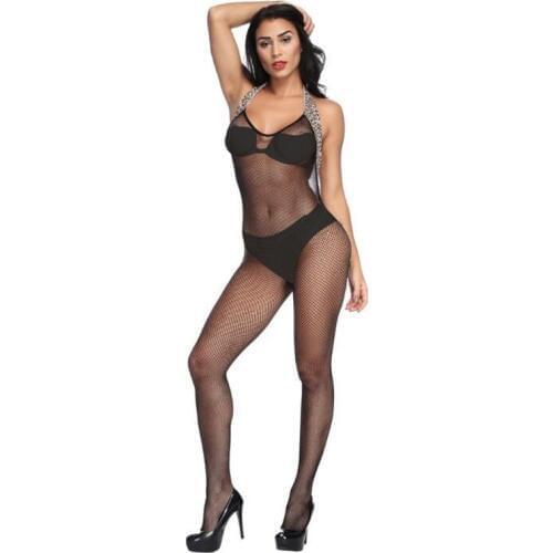 Leopard Print Sexy Mesh Clothing Hanging Neck Siamese Stockings Backless Black Charming Lingerie Female Shaping Tights New