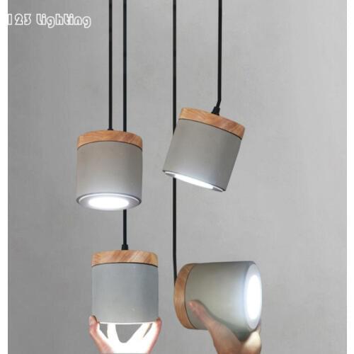 Modern Wood Grey Cement Bar LED Pendant Lamp Dining room Hanging Lamp Bedroom Bedside Pendant Lights Minimalist Home Luminaire