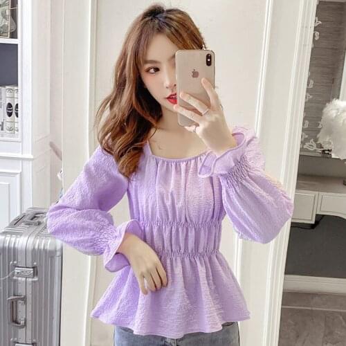 Women Blouse Womens 2021 Autumn Square Collar Chiffon Long-Sleeved Shirt Blusas Mujer De Moda