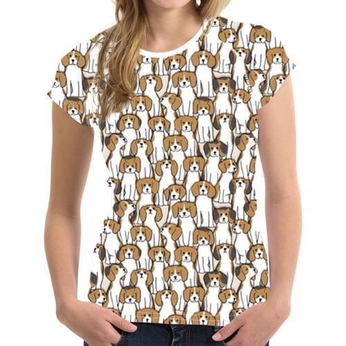 NOISYDESIGNS Cartoon Beagles Pet Dog Women T Shirt Ladies Funny Puppys Pattern Tee Shirt Female Kawaii T-shirt for Teen Girl