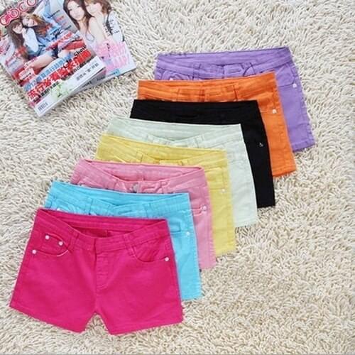 2021 New Womens Solid Wide Leg Elastic Waist Short Jeans Vintage Mid Waist Skinny Female Bodycon Sexy Denim Shorts Summer Z36