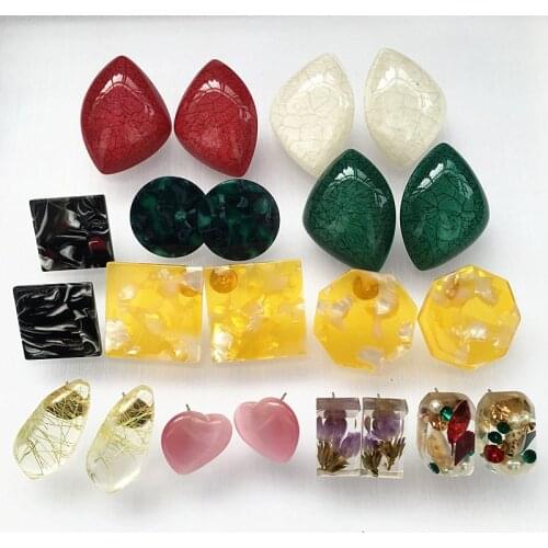 UJBOX 2019 Multiple style Japanese Korean Acrylic Resin Acetate Earrings Women Dry Flower Geometric Wedding Party Stud Earrings