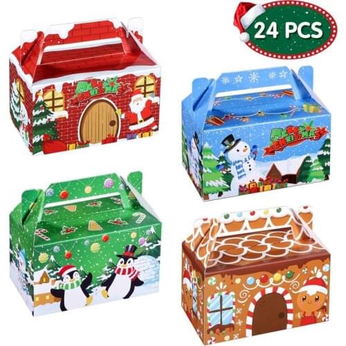 12/24pcs Handy Oilproof Christmas Treat Boxes for Candy Biscuit Baking Paper Box Cupcake Muffin Cookie Gift Box New Year Favors