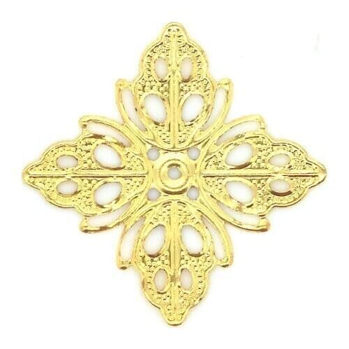 20Pcs Embellishment Findings Square Gold Tone Leaf Pattern Hollow Jewelry Findings DIY Connectors 25 x 25mm F1185