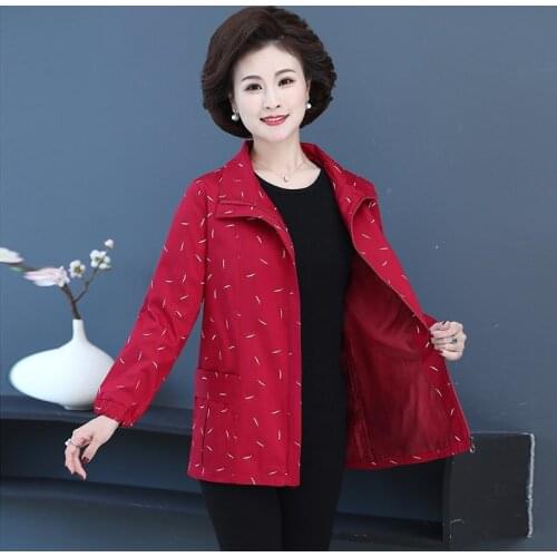 2021 Womens Coat Middle-Aged Elderly Female Spring Autumn Jackets Plus Size 5XL zipper Windbreaker Mother Wear Casual Jacket