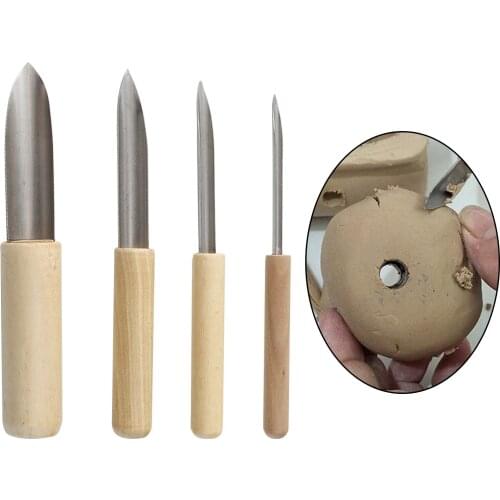 4x Pro Clay Hole Cutters Punch Pottery Sculpture Wooden Punching Polymer Modeling Cutting Scraping Marking Drilling Artist Tool