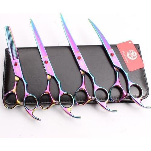 4Pcs 7" 19.5cm Purple Dragon Scissors for dog Grooming Cutting Shears Thinning Scissors Pets Hair Clipping Shears Add Bag Z3003