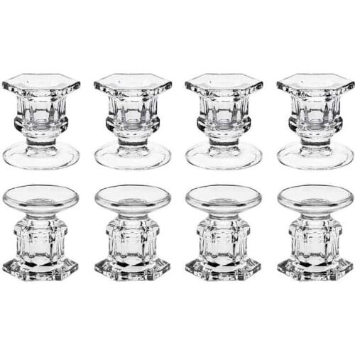 8Pcs Glass Candle Holders Wedding Candlestick Fine Transparent Crystal Glass Candle Stand Dining Home Decoration