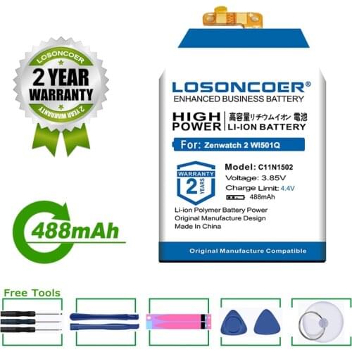 LOSONCOER Battery C11N1502 488mAh Battery for Asus Zenwatch 2 WI501Q Smart Watch Battery 0B200-01630000 1ICP4/26/33