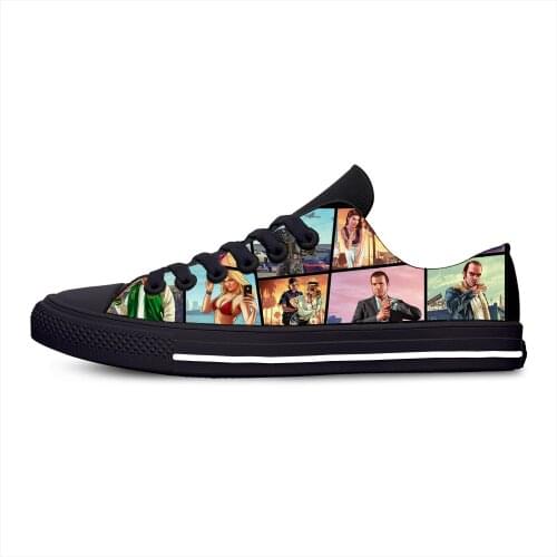 Anime Game Cartoon GTA 5 V Grand Theft Auto Funny Casual Cloth Shoes Low Top Lightweight Breathable 3D Print Men women Sneakers