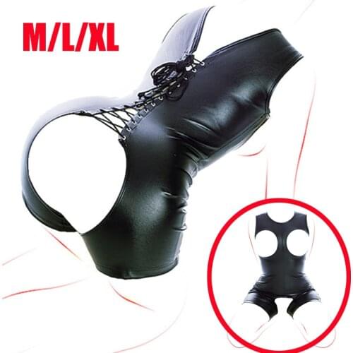 BDSM Sexy Cupless Bodysuit Womens Lingerie,Open Butt Crotchless Bra Leather Straitjacket For Role-play Games SM Sex Flirt Toys