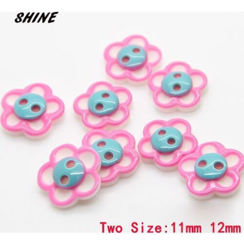 SHINE Resin Sewing Buttons Scrapbooking Flower Pink Two Holes Shirt 11\12mm 30 PCs Costura Botones Decorate bottoni botoes