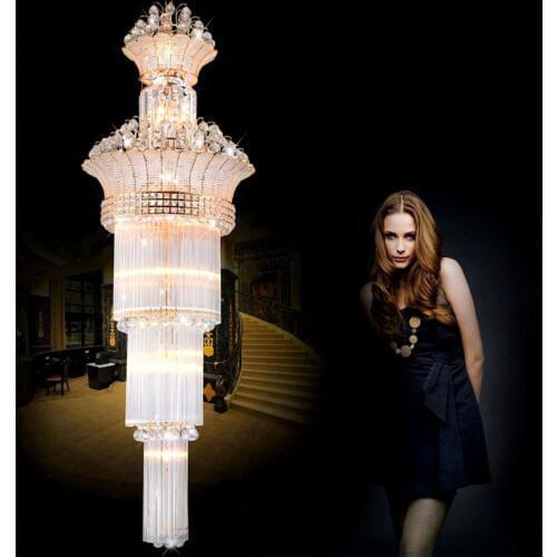 Large Long Crystal led Chandelier Light Fixtures Hotel Crystal Lighting Lamp for Project Hallway Staircase led lamps