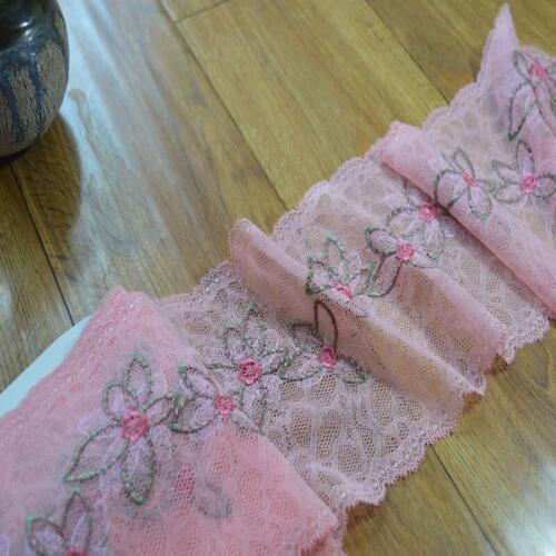 Somelace 17CM(2 yds/lot)pink gauze green flower Elastic Lace Fabric,Sewing Trim Wedding Lace DIY Garment Accessories1705202