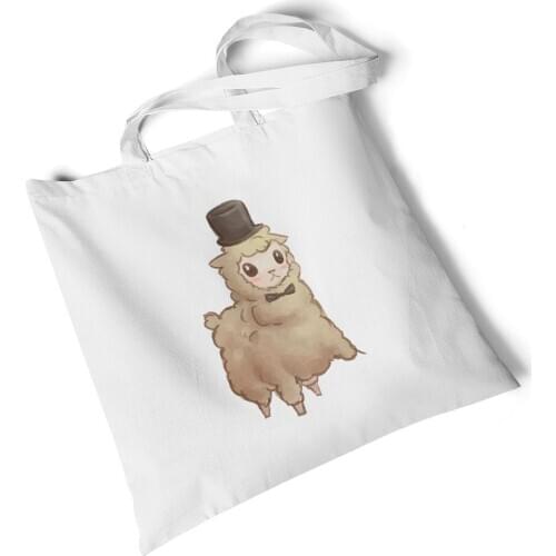 Focal20 Streetwear Llama Print White Canvas Bag Storage Reusable Handbag Woman Large Foldable Tote Shopping Bag Shoulder Bag