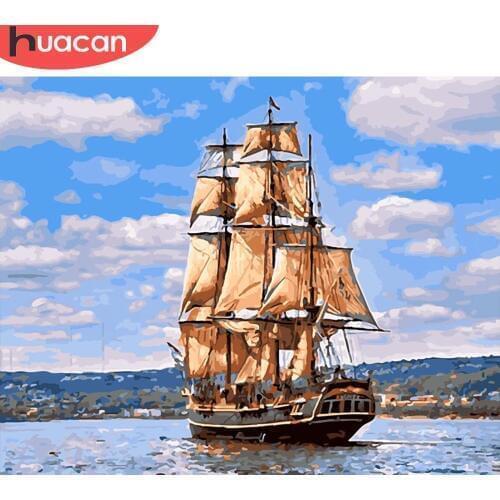 HUACAN Painting By Number Boat Drawing On Canvas HandPainted Painting Art Gift DIY Pictures By Number Scenery Kits Home Decor