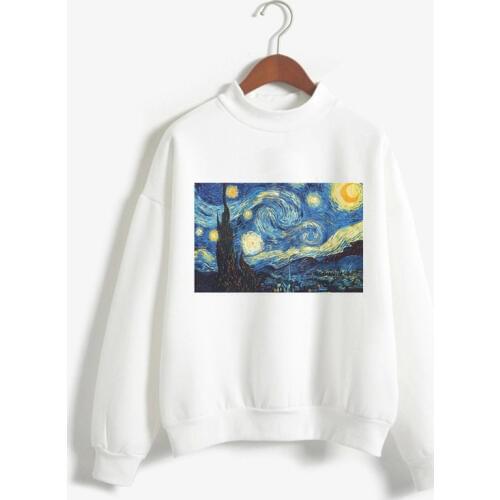 Van Gogh Print Long Sleeve Hoodies Fashion Women Clothes Femme 2018 Winter Cute Casual Sweatshirt