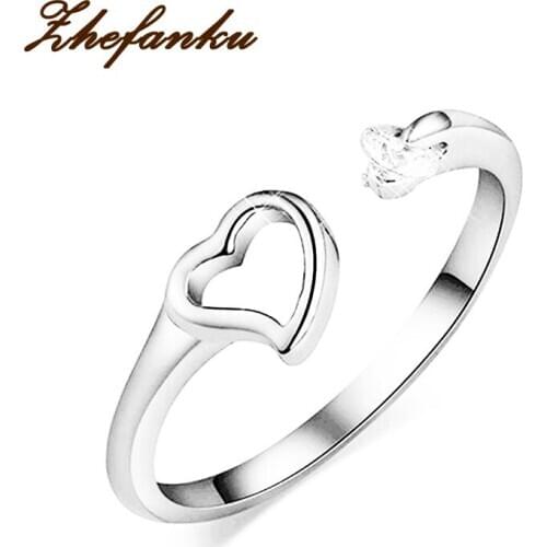 1Pcs Fashion New Personality Elegant Zircon Heart-Shaped Hand-Set Opening Couple Rings
