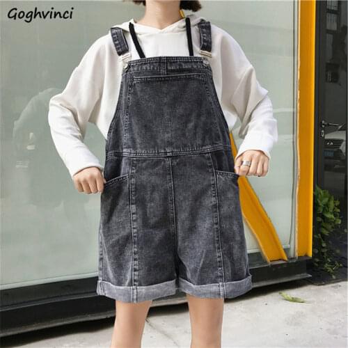 Romper Women Loose Denim Solid Pockets Leisure Trendy Wide Leg Korean Preppy Style Lovely Students Girls Overalls Playsuits Chic