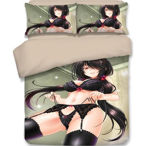Anime DATE A LIVE Tokisaki Kurumi Duvet Cover Set Bedding Set Luxury Comforter Bed Set Include 1 Duvet Cover and 2 pillowcase