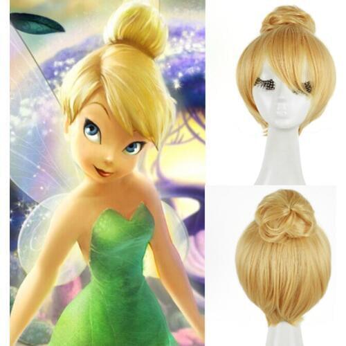 Princess Tinker Bell Tinkerbell Short Blonde Hair With Bun Wig Heat Resistant Cosplay Costume Wigs + Free Wig Cap