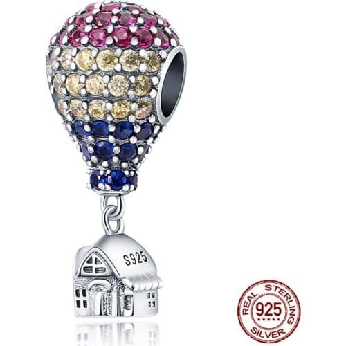 100% Real 925 Sterling Silver Colorful Pendant Hot air Balloon Fit Original 3mm Bracelet&BangleFor Women Birthday Fashion Jewel