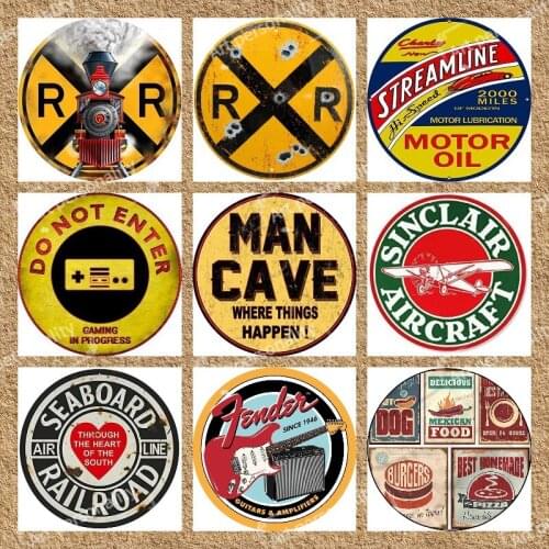 Circular Metal Sign,Train Signage Railroad Crossing,Vintage Round Tin Sign Nostalgic Funny Iron Painting Plaque 12x12 Inches