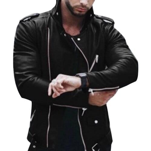 Men Jackets Fall Solid Color New Spring Faux Leather Stand Collar Zip Up Jacket Business Coat imitación de cuero 2021 XXXXXL