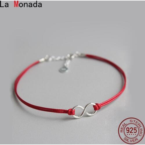 La Monada Red Thread For Hand Silver 925 Bracelet Red Rope 925 Sterling Silver Bracelet Eight Red String Bracelet For Women
