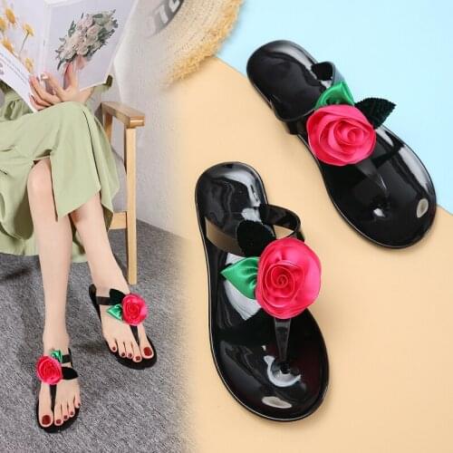 Fashion Women Flip Flop Bohemian Style Beautiful Rose Flowers Sexy Jelly Flat Slippers (Size 36-41)