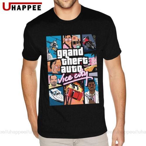 Grey Grand Theft Auto Vice City T Shirt GTA GAME Tee Shirt Mens Graphic Custom Short Sleeve Premium Cotton Crew Neck Tees Shirt