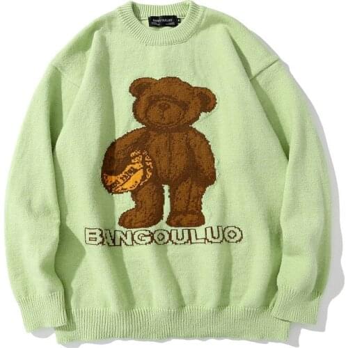 2021 Brand Bear Jacquard Knit Sweater for Men and Women Loose Lazy Style Green Black Hip-Hop Tide Oversized Couple Sweater